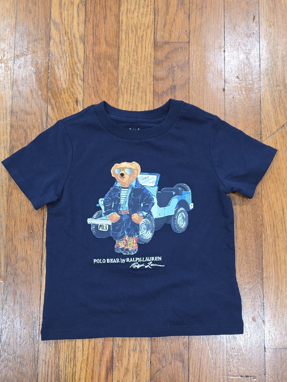 NWOT Ralph Lauren Navy Polo Bear Tee with Light Blue Jeep Graphic Size 18 Months
